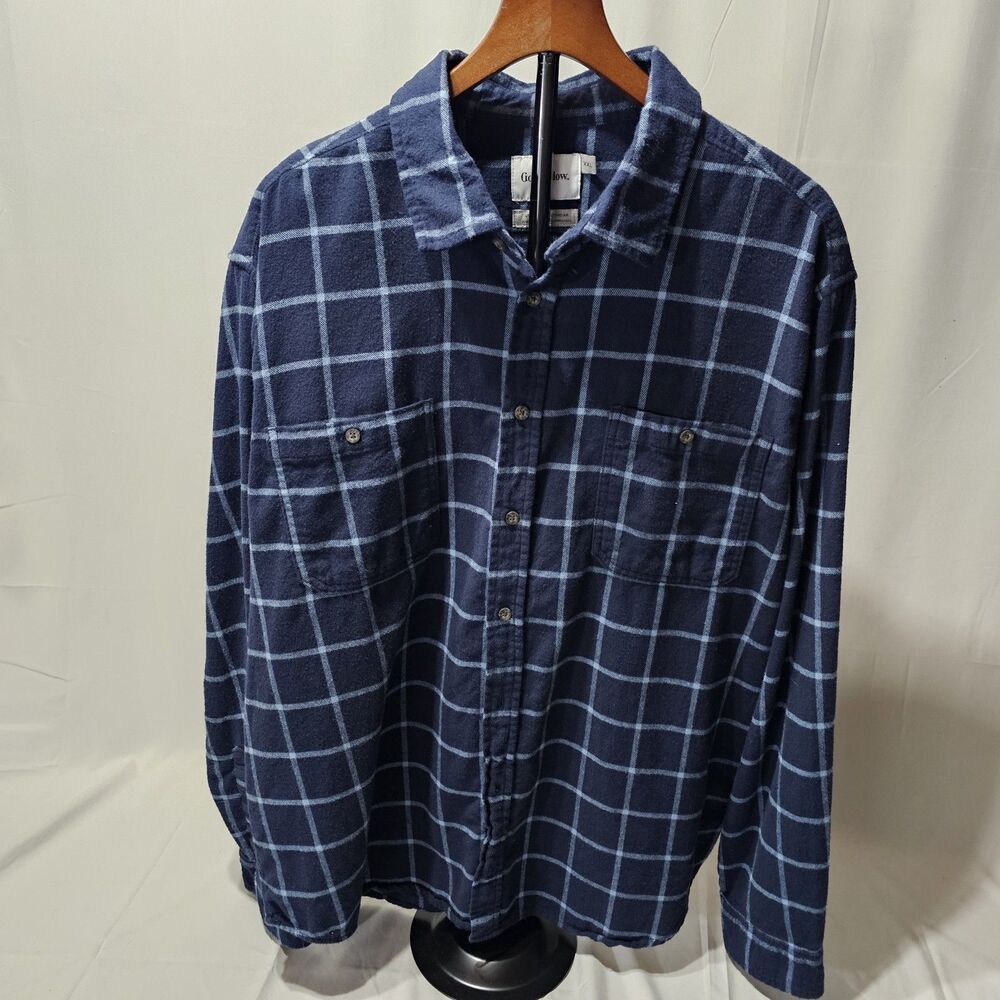 Goodfellow & Co Cotton Stripped Flannel Button-Down Shirt XXL Blue White